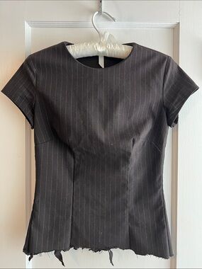 Dark Brown Pinstripe Short Sleeve Top